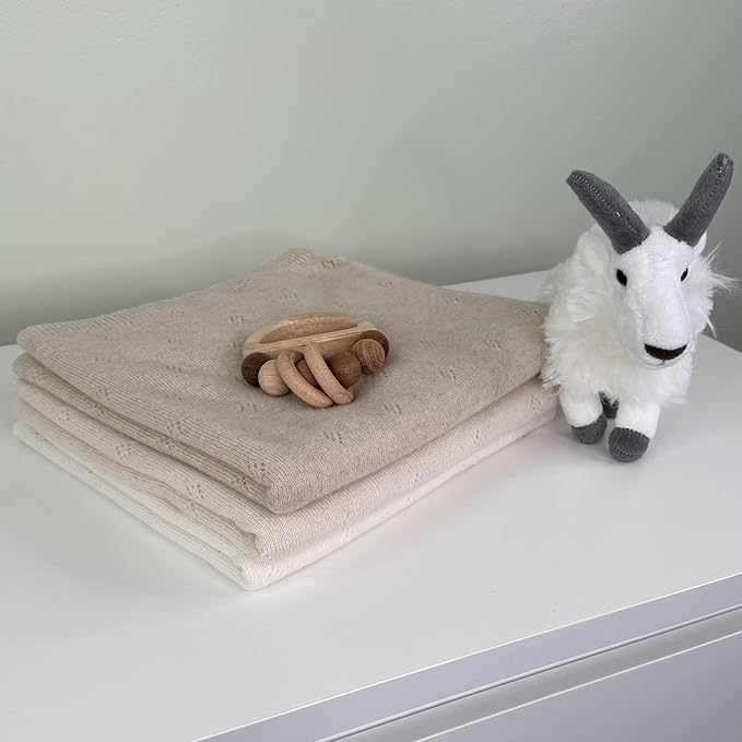 Jet&Bo BABY 100% Cashmere Baby Blanket Pointelle Design in Brown Sugar - Unisex, 32” x 40” - Ultra Soft, Hypoallergenic & Temperature Regulating – Gift Box and Card Included