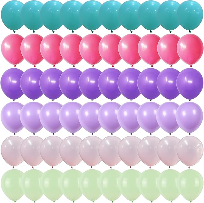 Pink Purple and Blue Balloons, 60 PCS 12 Inch Teal Blue Pink Purple Balloons Colorful Balloon for Girls Mermaid Birthday Baby Shower Wedding Princess Singer Party Decorations