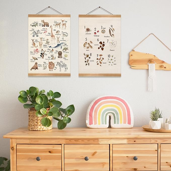 Alphabet Numbers Poster Set of 2, Children's Room Wall Art, Animal Numbers&ABC Banner Poster, Letter Banner Wall Hanging Decor for Toddler Room,Playroom,Nursery 12x16inch(Forest Animals 123&ABC)