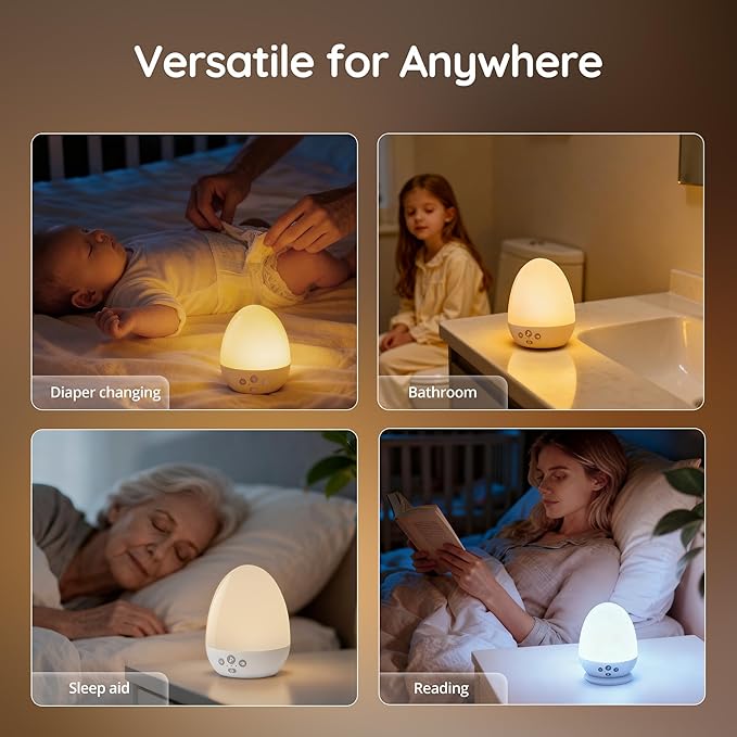 JolyWell Baby Night Light with Sound Machine, RGB Egg Light for Kids, 3 Color Temperatures, Stepless Dimming, USB-C Rechargeable, Touch Lamp for Nursery & Bedroom