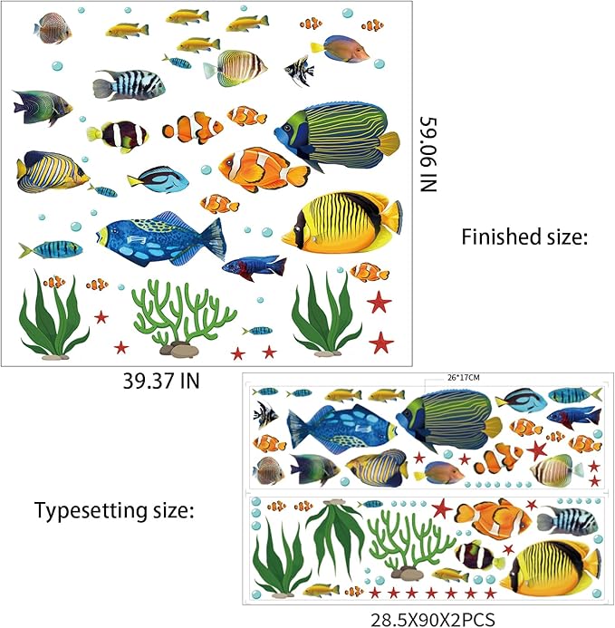 Fish Wall Stickers Under The Sea Decorative Wall Decals Coral Reef Fish Wall Stickers Peel and Stick Starfish Wall Art Sticker Decals for Kids Nursery Bedroom Living Room