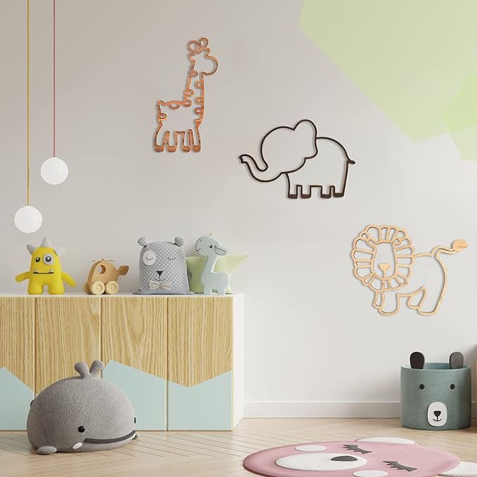 Yulejo 3 Pieces Nursery Wall Decor Jungle Theme Nursery Decoration Wooden Woodland Safari Animal Wall Decor with Glue Points for Bedroom
