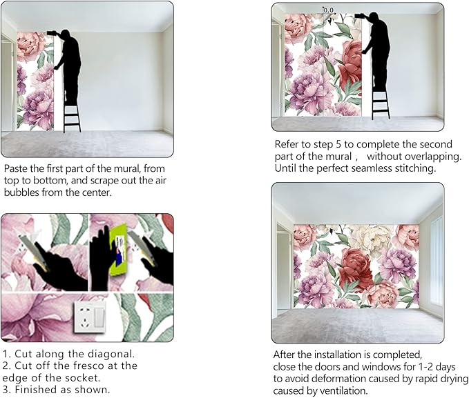 Pink Peony Flowers Mural Bedroom Peony Floral Wallpaper Room Decor Living Room tv Background Large Wall Mural - 160"x108" (Not Peel and Stick)