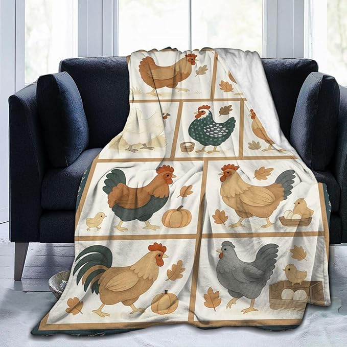 Chicken Blanket Rooster Throw Blanket Soft Cozy Fleece Fuzzy Plush Warm Stuff Bedding Farm Animal Roosters Blankets Gifts for Boys Girls Kids Adult Men Women 40"X50"