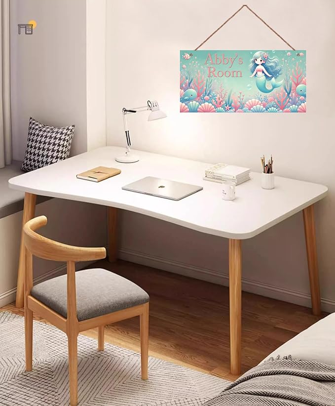 Personalized Vintage Mermaid Art Décor For Kids Room Custom Name Door Wall Decor, Ocean Floral Nursery Art Plate For Girls Bedroom Home Club Cabin Garage Bar