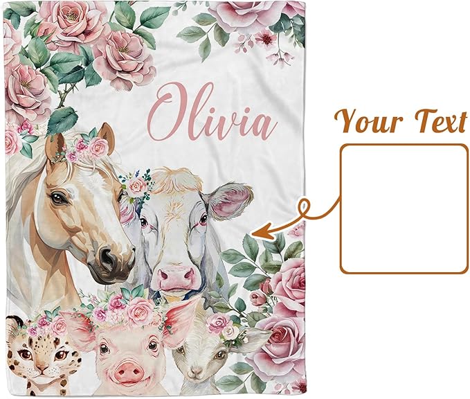 Personalized Baby Blankets for Boys Girls, Custom Baby Blanket with Name, Farm Animals Blanket Personalized, Receiving Swaddle Blanket Suitable for Infants & Toddler, (30" x40)