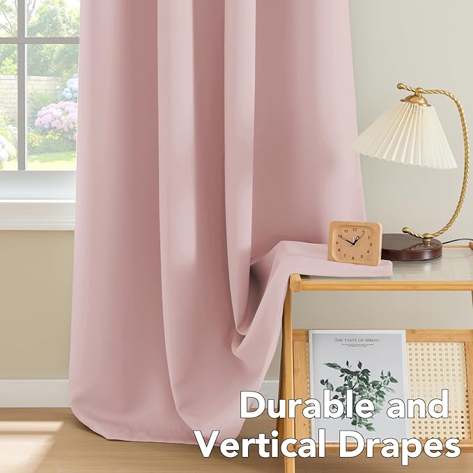 H.VERSAILTEX Blackout Curtains for Bedroom Thermal Insulated Room Darkening Living Room Curtains 84 Inch Long Grommet Privacy Protection Window Curtain Panels/Drapes for Nursery, 2 Panels, Baby Pink
