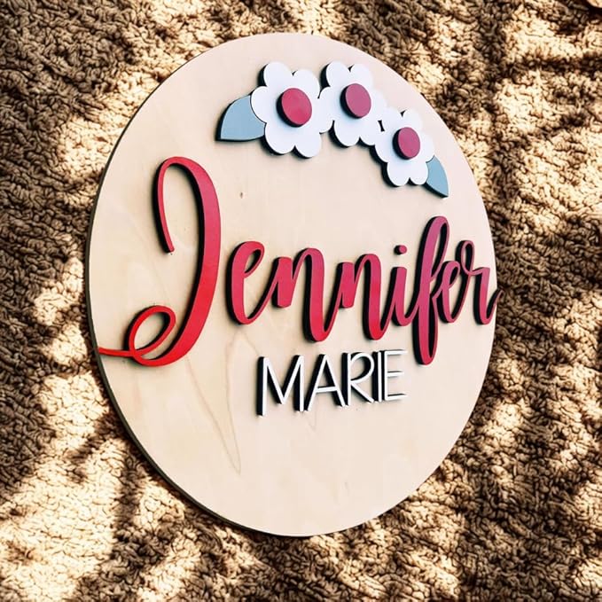 Personalized Wooden Name Sign - Custom Baby Name Signs for Nursery & Kids Room Decor - Baby Announcement Sign - Name Wall Art - Wooden Letters for Wall - Custom Round Nursery Name Sign (Design 5)