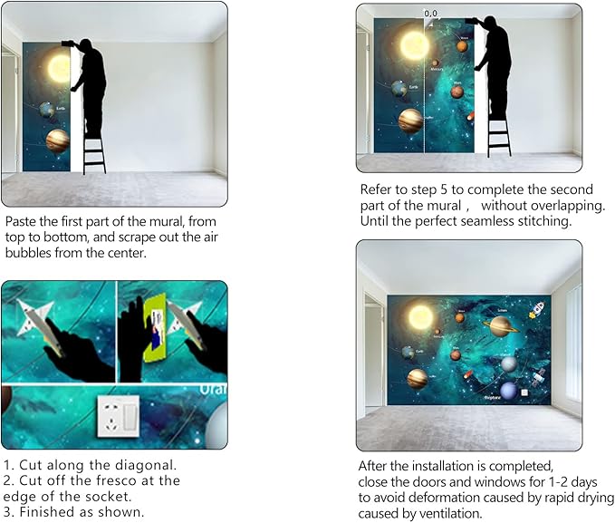 Kids Universe Planet Galaxy Wallpaper Solar System Starry bight Sky Ceiling Nursery Wall Mural - 160"x108"(Not Peel and Stick)