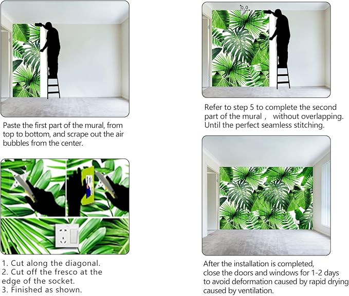 Tropical Green Botanical Leaf Wallpaper Bedroom Plant Mural Room Decor Living Room tv Background Large Wall Mural - 137"x96" (Not Peel and Stick)