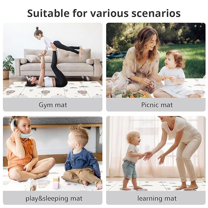 UANLAUO Foam Playmat for Babies Kids Play Mat, Foldable Baby Play Mats for Floor 71 x59, Infant Floor Mats - Reversible, Easy Storage and Travel, Waterproof Activity PlayMats for Toddlers