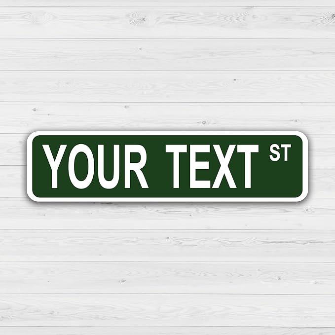 Personalized Street Sign & Custom Road Sign for Kids - 21x4 in Metal, with Custom Text, Size & Color. Ideal for Kids Room, Mancave Decor or Outdoor Garden