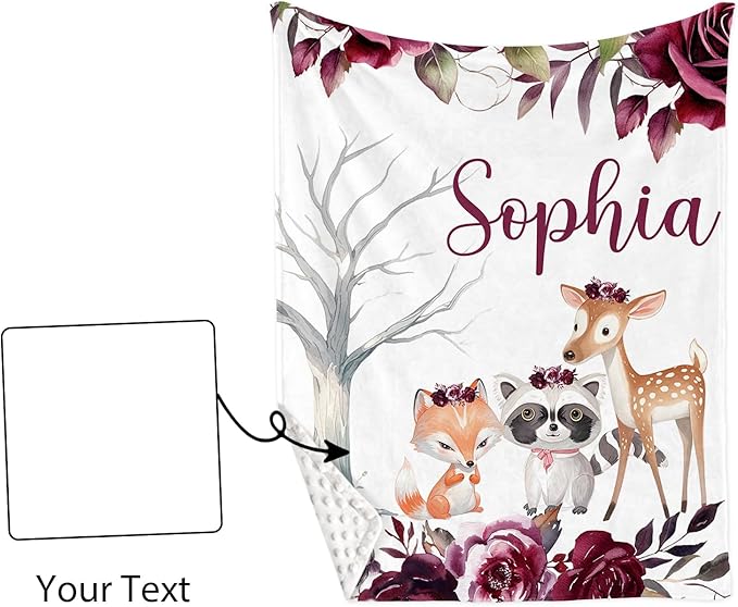 Custom Baby Crib Bedding Set,Personalized Name Rose Animal Pattern Nursery Bed Set 4 Piece,Baby Blanket Fitted Sheet Nursery Rug Wall Art Set,Custom Room Decor Idea Gift for Newborns Boys Girls