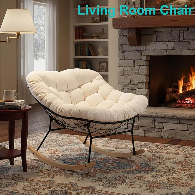 Patio Rocking Chair Papasan Glider Rocker Accent Armchair Comfy Rocking Papasan Chair for Living Room Porch Balcony Patio