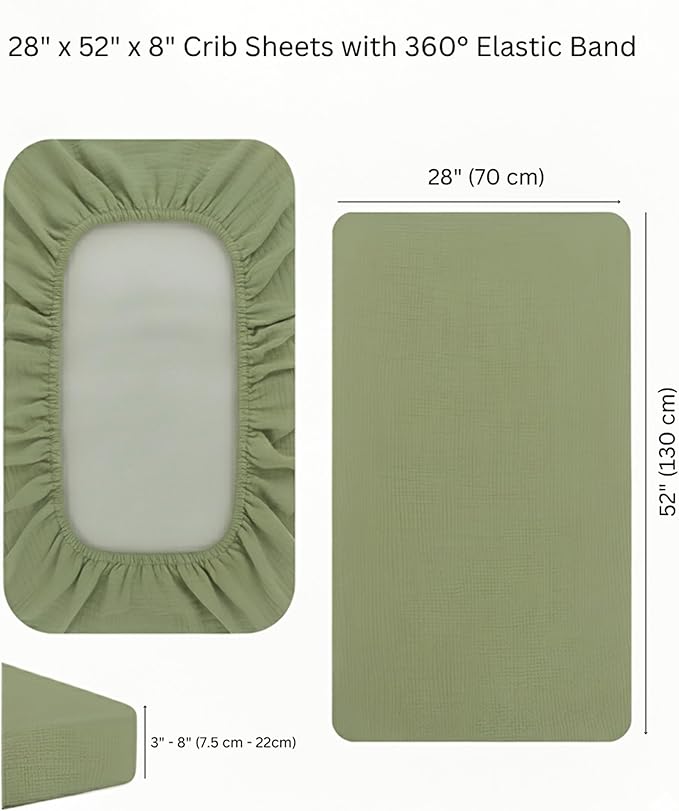 Salt Earth 100% Organic Cotton Muslin Standard Fitted Crib Sheet, 52"x28", 2 Pack Soft Breathable Natural Cotton Sheets Baby Mattress Bed Sheets, No Slip Neutral Baby Crib Sheet (Green & Star)