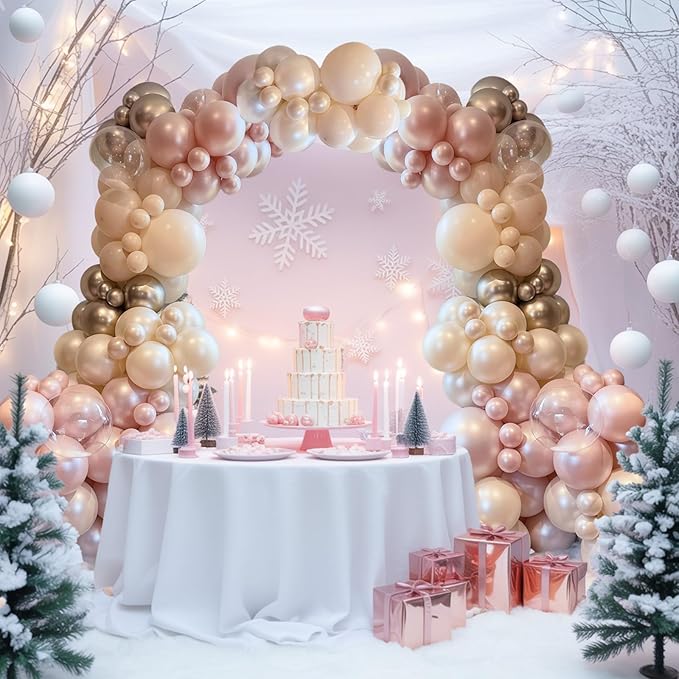 Dusty Pink and Gold Balloon, 12 Inch Double Stuffed Pearl Pastel Blush Pastel Pink Light White Metallic Gold Latex Balloons for Women Girls Birthday Baby Bridal Shower Wedding Boho Party Decorations