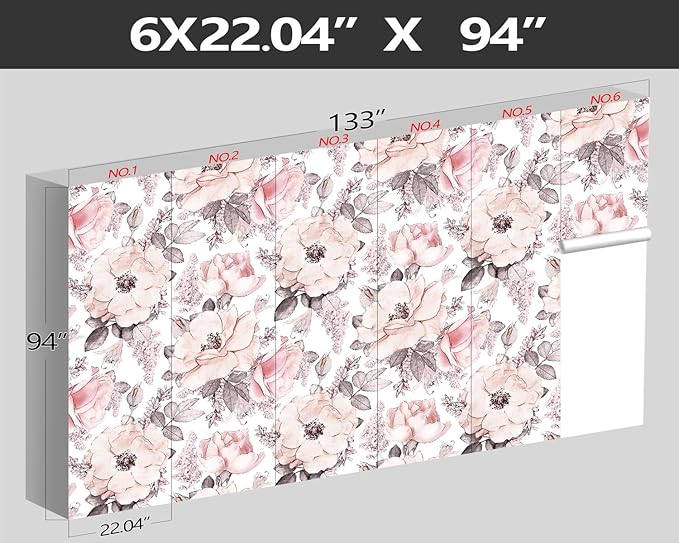 XMPMBM-Pink Flower backsplash Large Decorative Wallpaper Peony Floral Bedroom Bathroom Wall Mural- W 132" X H 92"(93 Square Foot)