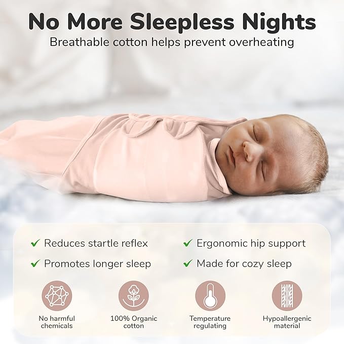 Mama Cheetah Baby Swaddle Sack, Organic Cotton Swaddle Blanket, Adjustable Swaddling Sleep Sacks, Easy Swaddles for Boy Girl 3-6 Months, Baby Essentials, 4-Pack