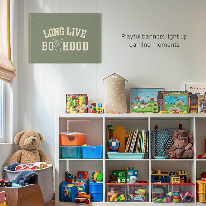 Long Live Boyhood Boys Room Decor - Linen Nursery Banner for Toddler Room Decoration, Farmhouse Kids Wall Hanging, Canvas Banner Flag for Baby Shower, Birthday Gift - A07