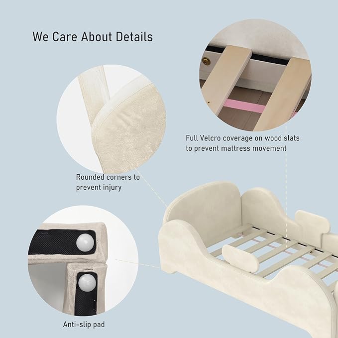 Toddler Bed, Toddler Flood Bed with Extra Safety Broad, Standard Crib Size Small Beds for Kids, Certified Fabric, Low to Floor Design