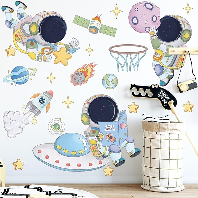 Space Decor Astronaut Wall Stickers Murals & Decals Space Theme Bedroom Classroom Playroom Sticker Outer Spaces Room Decor Spaces Wallpaper Planet Wall Decals for Boys Girls Room