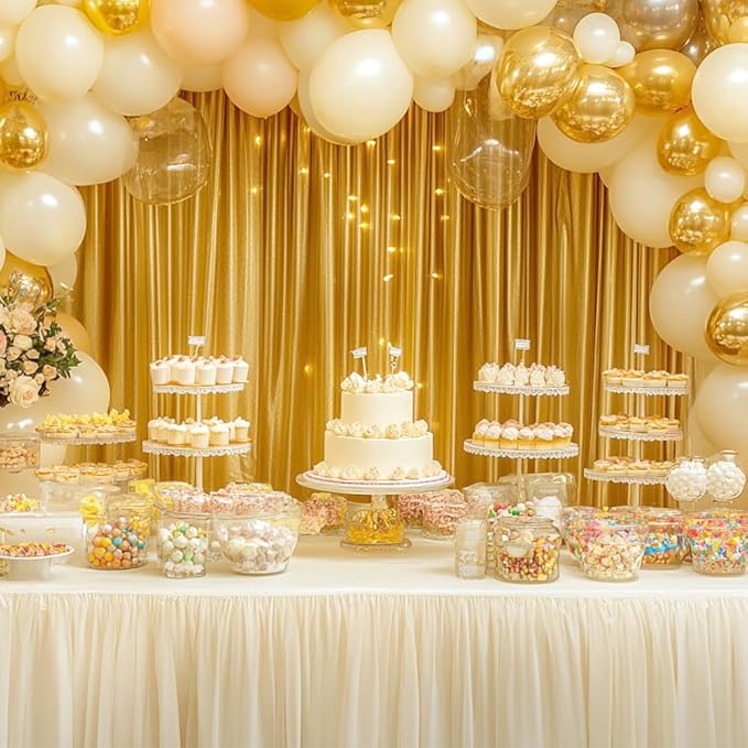 10x10ft Wedding Curtains Gold Wedding Backdrop for Ceremony Prom Stage Backdrop Satin Fabric Curtain Drapes Curtains Panels with Rod Pockets W5' x H10' 2 Panels YUNBSDJ069