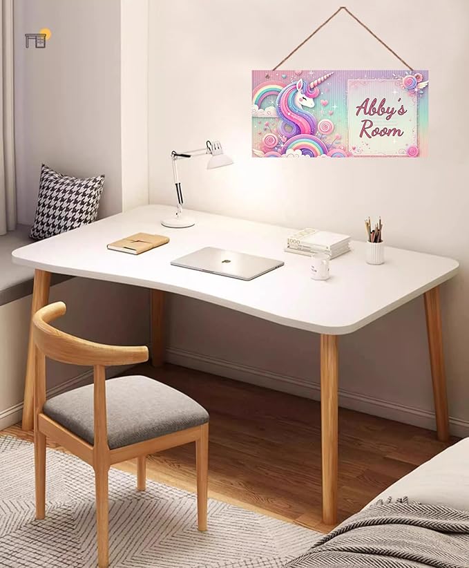 Personalized Sign Colorful Unicorn Rerto Sign Wall Art Decor For Kids Room Custom Name Rainbow Door Décor For Little Man Cave Girls Bedroom Home Kitchen Garden Yard
