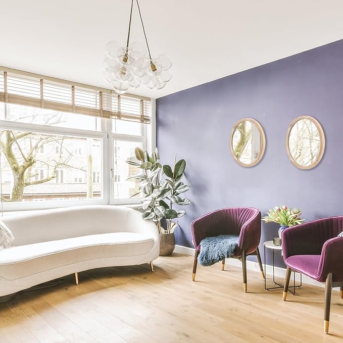 MAGFLERUM 17 Inch Round Wood Mirror - Small Circle Nursery Boho Wall Decor for Bedroom, Living Room, Hallway (Nature)