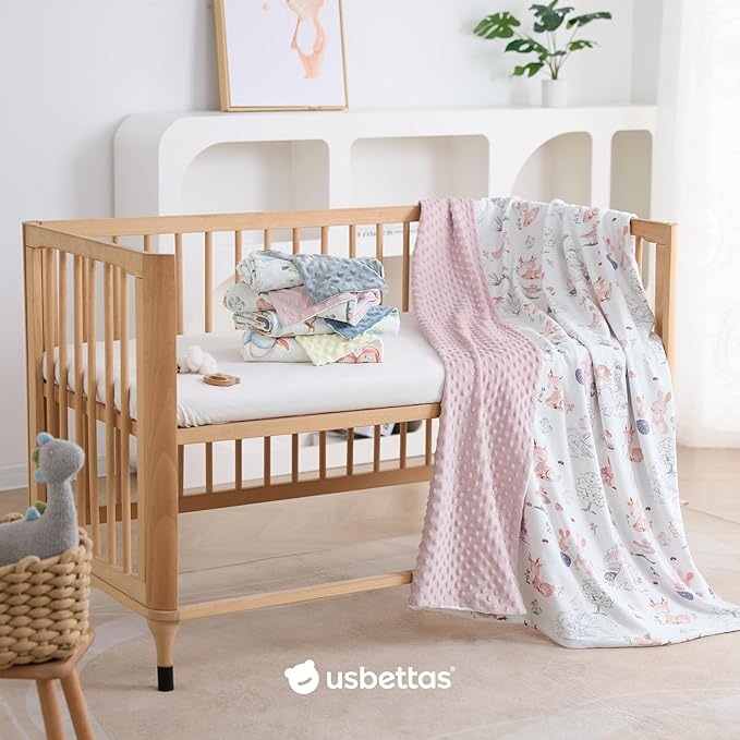 Baby Blankets for Girls, Reversible Super Soft Blankets for Toddlers with Cotton Front and Dotted Fleece Backing, Lightweight and Warm Crib Blanket for All Seasons 30"x40"(Bunny)