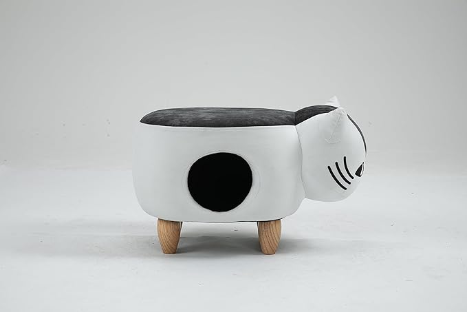 Home 2 Office Cat Condo Pet House Furniture, Kitten-Shaped Fabric Storage Ottoman for Cats, Small Dogs and Pets, Multi-Color