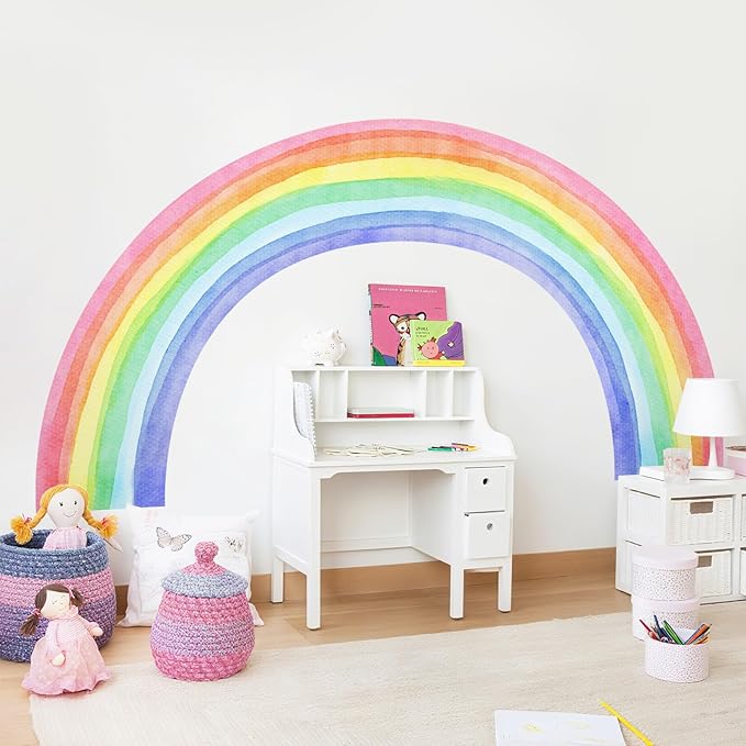 83"x43" Large Rainbow Wall Stickers, Mural Watercolor Half Rainbow Wall Decals Peel and Stick Vinyl Wall Art Decor for Girls Bedroom Kids Nursery Living Room Playroom Toddler