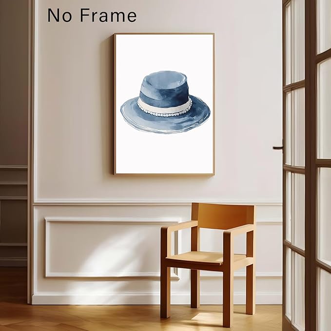 Cowboy Hat Canvas Wall Art Blue Hat Poster Blue Aesthetic Posters Trendy Aesthetic Art Abstract Watercolor Prints Modern Abstract Painting For Room Modern Minimalist Prints 16x24inch Frameless