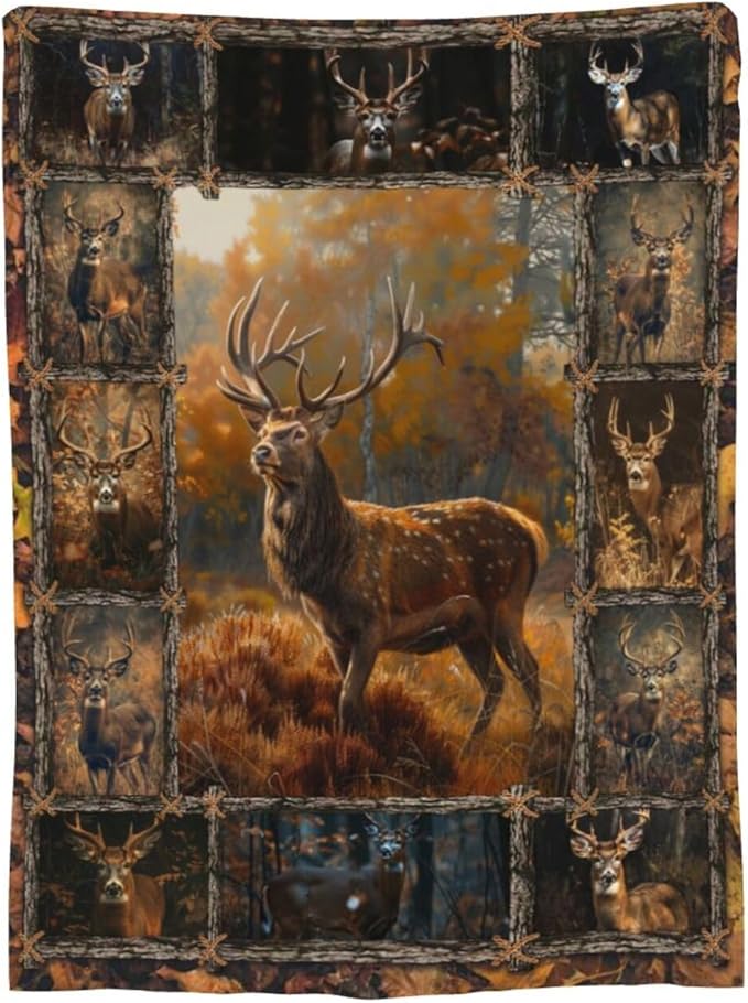 Deer Blanket Elk Throw Blanket Wildlife Animals Flannel Stuff Merch Cozy Decor Fleece Plush Fuzzy Warm Soft Lightweight Bedding Gifts for Hunting Lover Women Men Girl Boy Couch 80"X60"