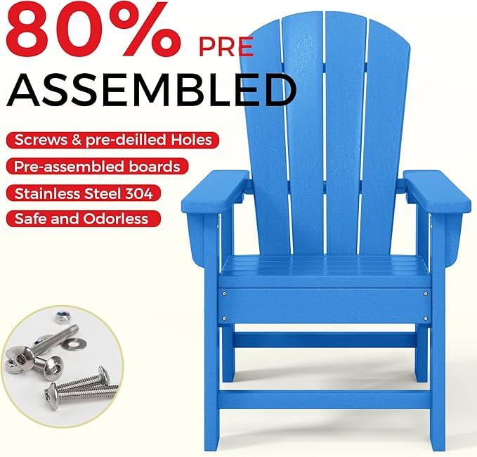 Costaelm Paradise Kids 5-Piece HDPE Outdoor Square Patio Dining Table and Chairs Set, Pacific Blue