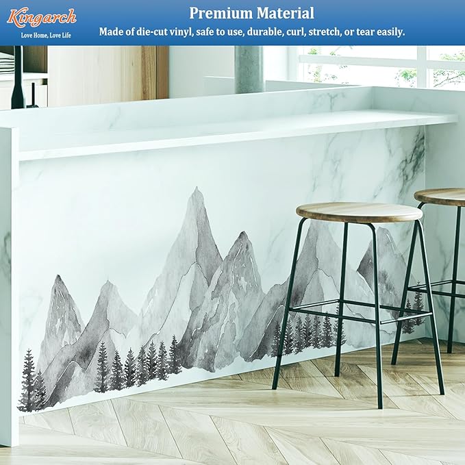 Large Mountain Wall Decals, Gray Pine Tree Peel and Stick Vinyl Wall Stickers & Murals, Removable Home Room Wall Decor for Bedroom Living Room Bedroom Classroom Office Nursery
