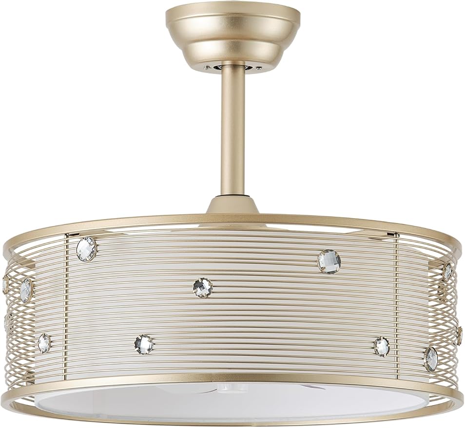 20" Gold Fandelier Ceiling Fan with Light, Gold Chandelier Ceiling Fans with Lights Remote Control, Caged with 6 Speeds for Bedroom, Living Room, Nursery