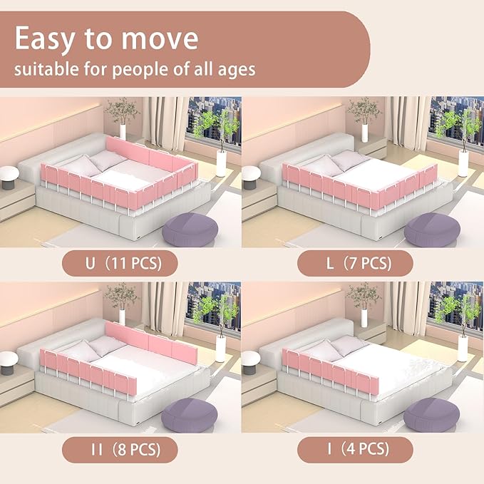 Bed Rail Guards for Toddlers, Adjustable Bed Rails with Safety, Bed Side Rails for Twin, Full, Queen Bunk Size (Pink)