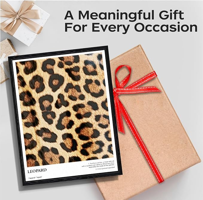 Leopard Print Wall Art, close-up fur pattern, animal print wall decor, matte finish framed canvas print, animal poster artwork, for bedroom fashion lovers gift, 12x15 inch