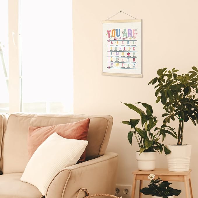 BESERH Christian Alphabet Nursery Wall Decor, You Are Alphabet Bible Verse Poster Hanger Frame, ABC Letters Educational Posters Wall Art Decor for Classroom Kids Room Nursery Playroom, 12x16 Inches