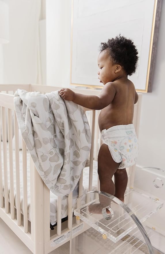 Oilo Baby Blanket, Luxury Soft Plush Backing & 100% Turkish Cotton Jersey Print, Double Layered, 30" x 40", Rolled Jersey Edge Trim, Machine Washable, Perfect for Infant or Toddlers, Beige Leaf