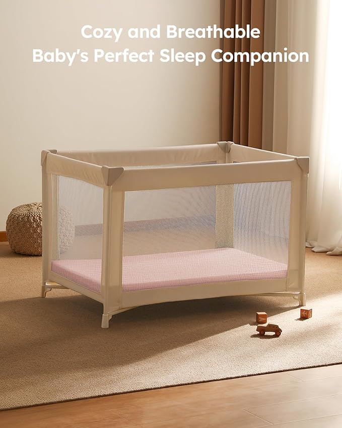 Muslin Pack and Play Sheets Fitted, 100% Cotton Mini Crib Sheets 2 Pack for Pack N Play Mattress, Stretchy Playard Sheet, Soft and Breathable Pink & Purple