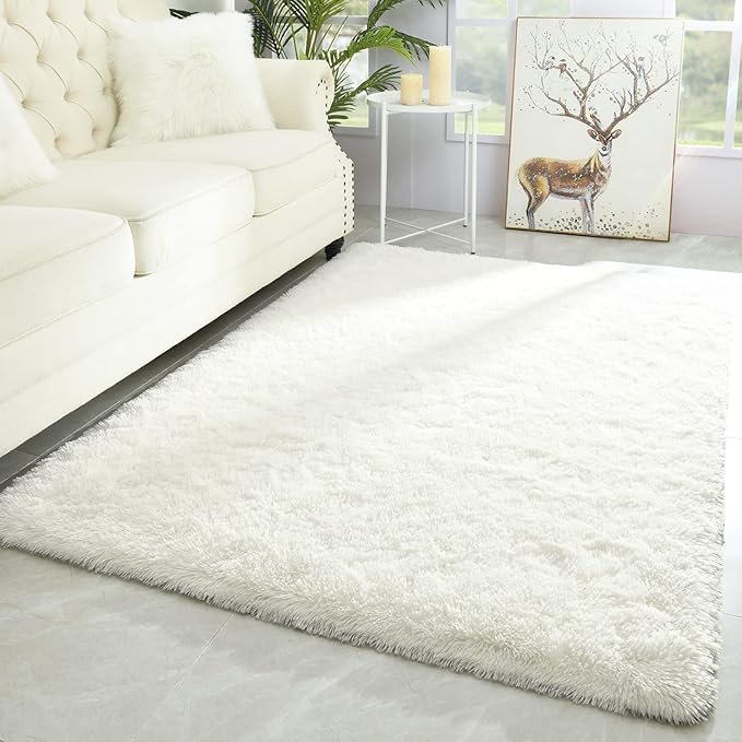Merelax Soft Modern Indoor Shaggy Area Rug for Bedroom Livingroom Dorm Kids Room Home Decorative, Non-Slip Plush Fluffy Furry Fur Rugs Comfy Nursery Accent Floor Carpet 3x5 Feet, Ivory
