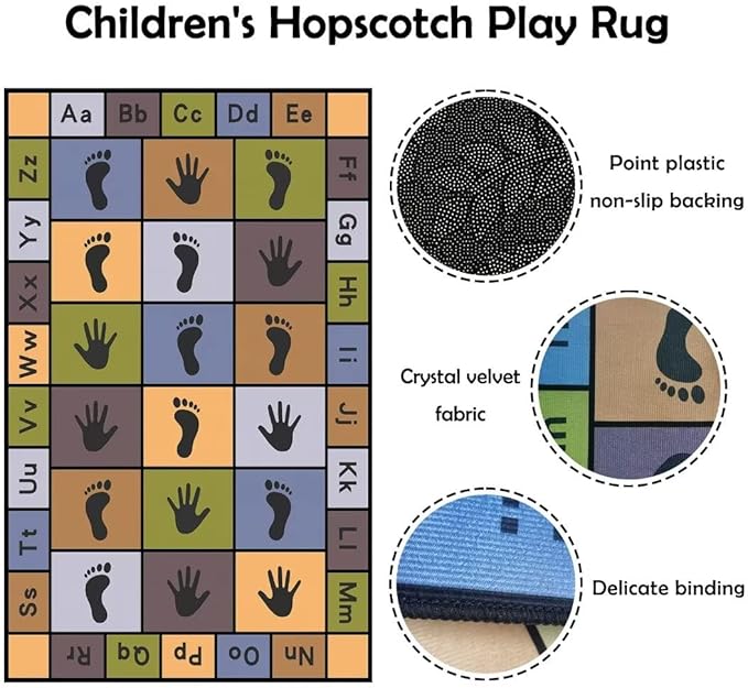 Hopscotch Play Rugs Kids, ABC Alphabet Education Carpet, Playroom Bedroom Living Room Decor Learning mat (Blue,47x71 in)