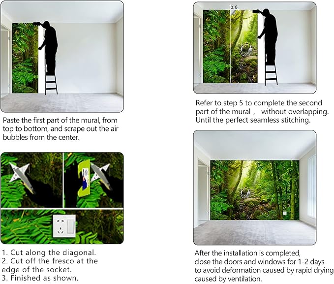 Green Forest Tropical Rainforest wallpeper Living Room Bedroom Nature Jungle Landscape Office Woodland Scenery Tree Wall Mural - 91"x65"(Not Peel and Stick)