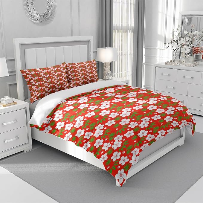 Floral Duvet Cover Queen Garden Style Flower Comforter Cover Floral Bedding Set 1 Duvet Cover with 2 Pillowcases Vintage Botanical Aesthetic Comforter Cover with Zipper Ties