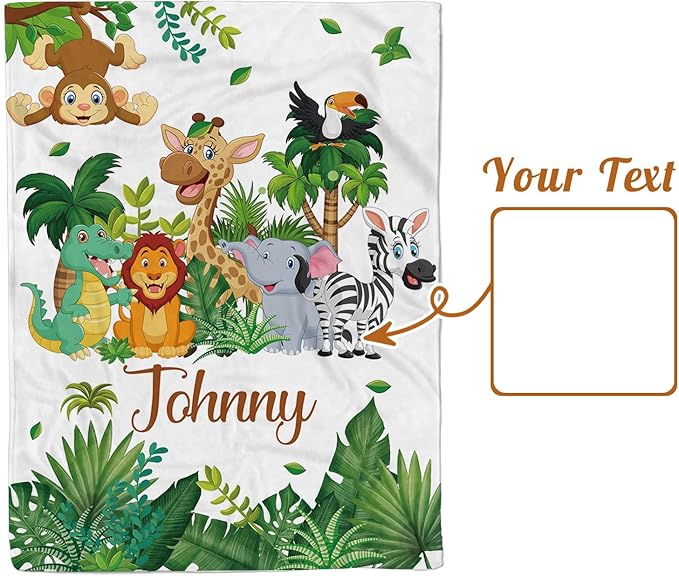Personalized Baby Blanket with Name, Customized Blanket for Newborn Boys Girls, Woodland Animals Flannel Baby Name Blanket with Dotted Backing, Receiving Swaddle, Gifts for New Parents(60"x80)