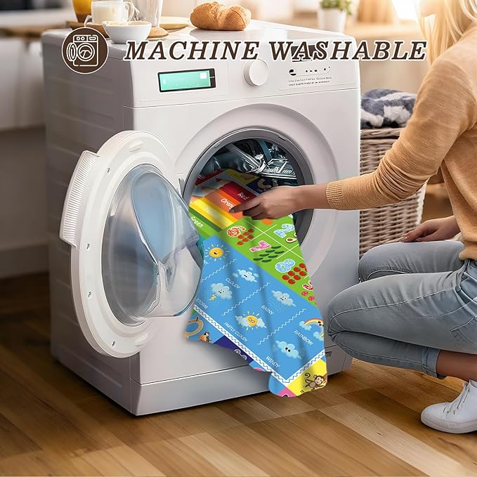 Baby Play Mat, ABC Rug for Kids Playroom, Non Slip Washable Toddler Floor Mat, Alphabet Numbers Colors Weather Learning Classroom Rug for Nursery or Preschool, 4x6 ft