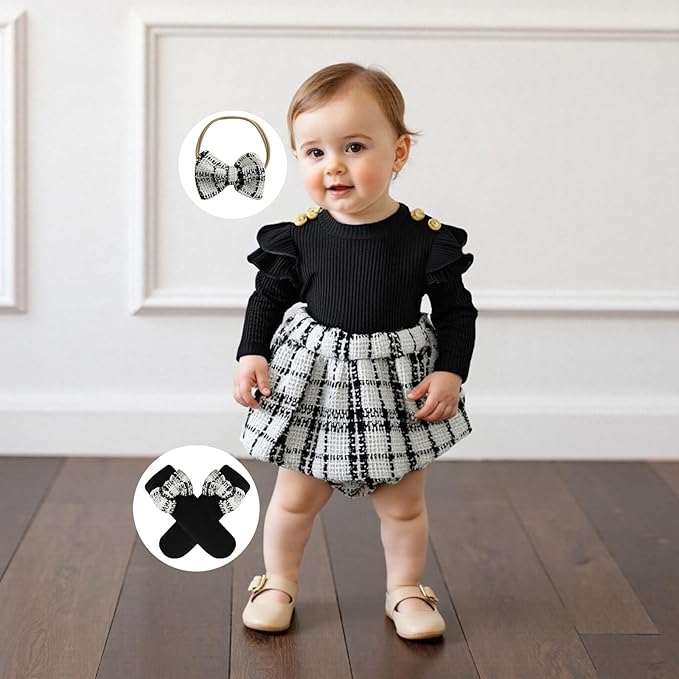 Giraropa Baby Girl Fall Winter Clothes Long Sleeve Romper Dress + Socks + Headband Newborn Infant Cute Casual Outfits