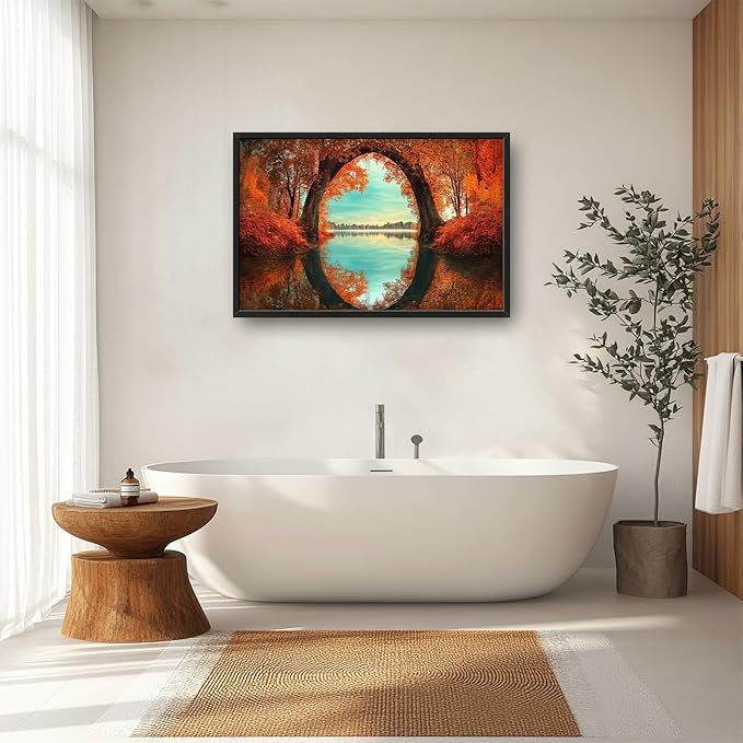 Olivine Fall Wall Art, Tree Pictures Wall Decor, Nature Landscape Painting, Autumn Forest Canvas Prints, Framed Artwork for Bathroom Bedroom Living Room Office Home Decoration 36"x24"