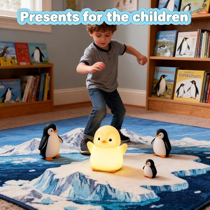 Cute Penguin Night Light for Kids Bedroom, Animal Silicone Nursery Night Lamp Touch Control Nightlights USB Rechargeable Bedside Lamp for Baby Children Toddlers Girls Gift